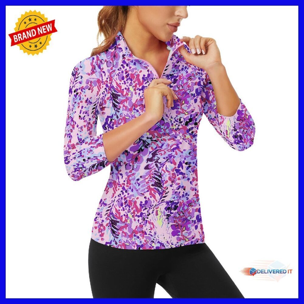Women's 3/4 Sleeve Quarter Zip Pullover Athletic Top Moisture Wicking